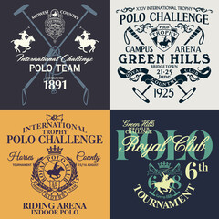 Horseback polo sport international challenge vector print for vintage boy man t shirt collection - 506637855