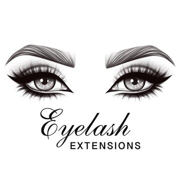 Logo template with eyes, makeup, with long eyelashes and eyebrows on isolated white background. For designers, tattoo, lashmaker, shops, beauty salons, typography, business cards, website, brochures.