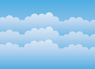 Blue sky with clouds background.Blue gradient wallpaper.Air effect.Place for text.Banner or template.Card or poster.Cartoon vector illustration.Sign, symbol, icon or logo isolated.