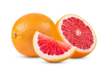 Pink grapefruit citrus fruit isolated on white