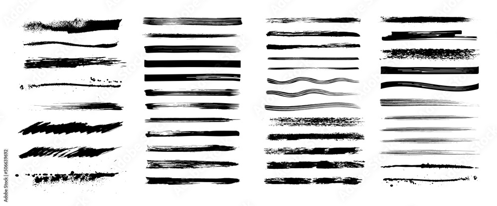 Aufkleber brush stroke texture set, lines, splashes drawn with charcoal or brush. brush stroke stencil templat