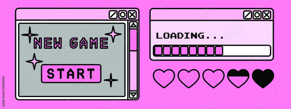 Aufkleber Composition of interface elements: window boxes and tabs on a pink background.