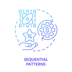 Sequential patterns blue gradient concept icon. Data mining technique abstract idea thin line illustration. Analyzing users behavior. Isolated outline drawing. Myriad Pro-Bold font used