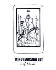 Tarot set. Vector hand drawn  Minor Arcana . 6 of Wands 