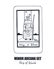 Tarot set. Vector hand drawn  Minor Arcana . King of Wands 