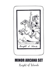 Tarot set. Vector hand drawn  Minor Arcana . Knight of Wands 