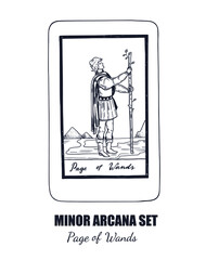 Tarot set. Vector hand drawn  Minor Arcana . Page of Wands 