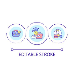 Unemployment benefits and support loop concept icon. Government financial aid. Social assistance abstract idea thin line illustration. Isolated outline drawing. Editable stroke. Arial font used