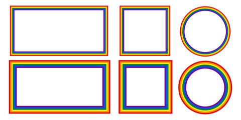 Flag LGBT icons, round and squared frames. Template border, vector illustration. Love wins. LGBT logo symbols in rainbow colors. Gay pride collection.