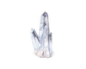 Watercolor crystal, clear quartz isolated.