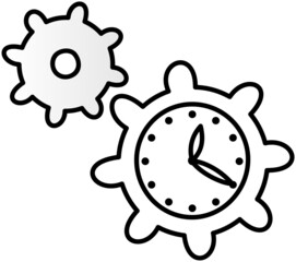 Working process, searching for ideas and solutions, business process running, startup, work motion concept. Gear with clock as symbol of time management. Software or maintenance, technology settings