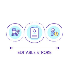 Birth certificate loop concept icon. Official record of child birth. Application for social program abstract idea thin line illustration. Isolated outline drawing. Editable stroke. Arial font used