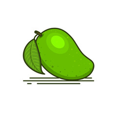 Fresh Green Mango vector icon with green leaf isolated on white background