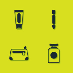 Set Tube of hand cream, , Cosmetic bag and Cuticle pusher icon. Vector