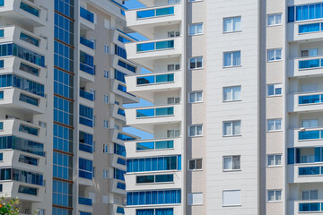 Residential area with tall apartment buildings.