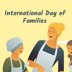  Digitally generated image of mother cooking with children by international day of families text © vectorfusionart