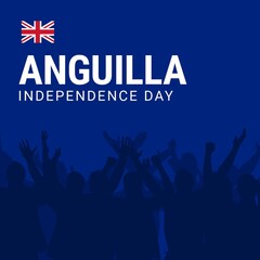Digital composite image of anguilla independence day text and flag over silhouette people
