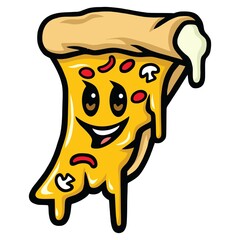 Pizza Cartoon Happy Mascot Character Design Logo Illustration Template 