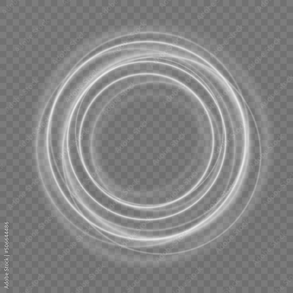 Aufkleber Motion circle light wave. Glowing round swirl lines with glitter particles. Glitter sparkle swirl trail effect. Sparkling magic white fire circle ring footprint. Bokeh effect. Smoke flow. Vector.