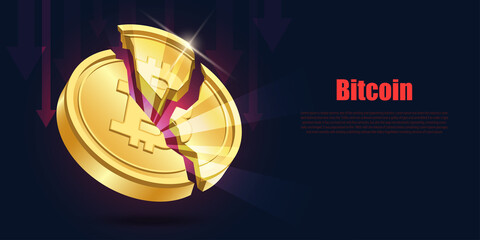 Bitcoin broken.Bitcoin Crypto on Mobile.Cripto currency, Bitcoin currency. Crypto coin with growth graph. International stock exchange. Bitcoin uptrend