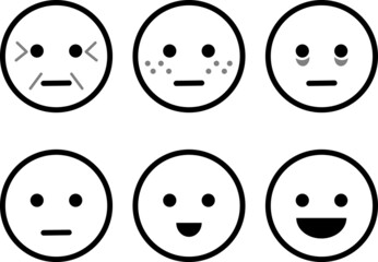 肌トラブルと表情のアイコンセット_白黒塗り無し