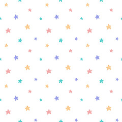 Fototapeta na wymiar Seamless pattern with colored stars; watercolor hand drawn illustration; with white isolated background