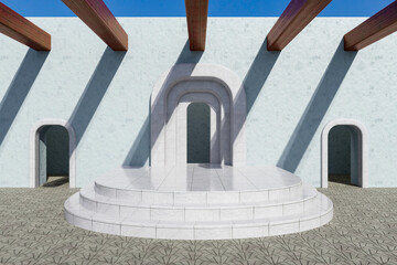 For the purpose of product presentation, a 3D rendering of the front concrete facade with a white marble stair floor was created.