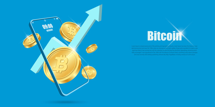 Bitcoin Crypto on Mobile.Cripto currency, Bitcoin currency. Crypto coin with growth graph. International stock exchange. Bitcoin uptrend