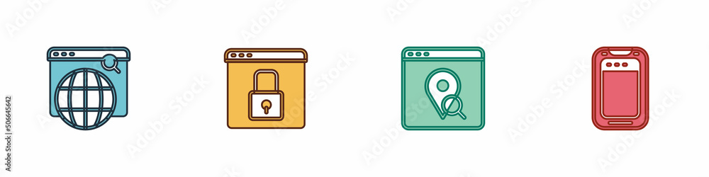 Poster set search engine, secure your site with https, ssl, infographic of city map and mobile phone icon. 