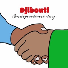 Illustration of djibouti independence day text and cropped hands of people giving handshake