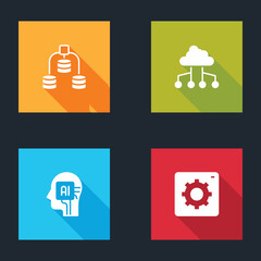 Set Server, Data, Network cloud connection, Humanoid robot and Computer api interface icon. Vector