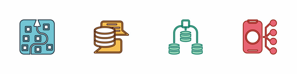 Set Neural network, Server, Data, and icon. Vector