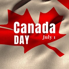 Illustratief beeld van de dag van Canada met tekst van 1 juli op de Canadese nationale vlag, kopieer ruimte