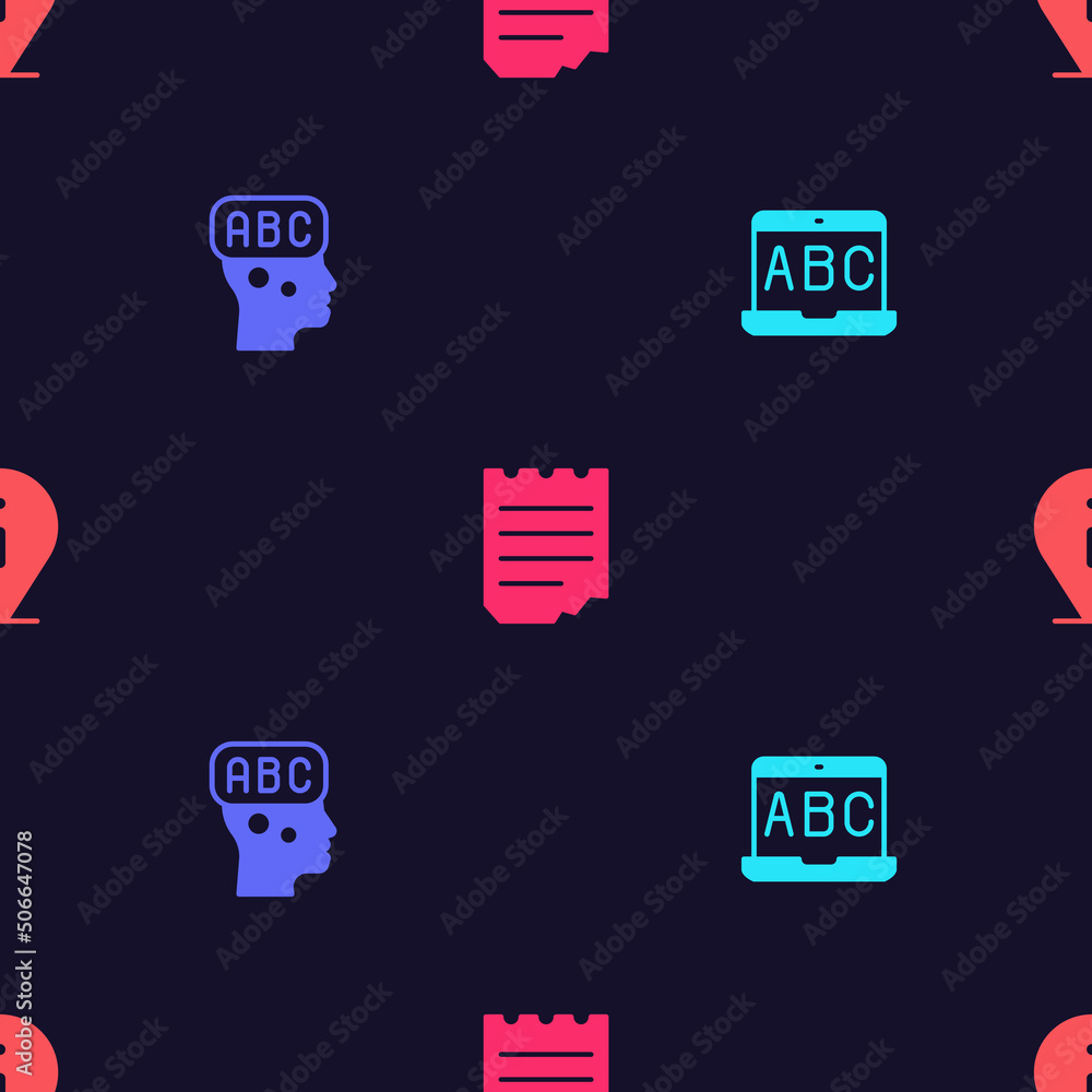 Poster set foreign language online study, learning foreign languages, notebook and information on seamless 