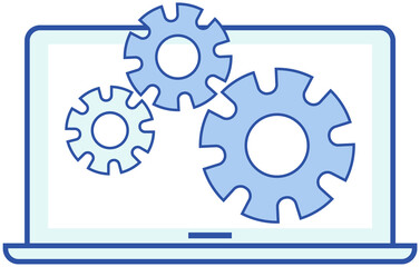 Technical support, computer service concept. Gear icons on screen vector illustration. Program for working with software or maintenance of electronic equipment. Installation of technology settings