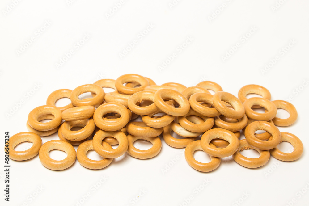 Sticker Bagels on a white background. Bakery product. Traditional snack for tea