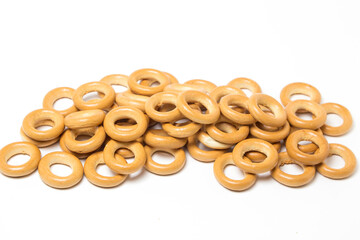 Bagels on a white background. Bakery product. Traditional snack for tea