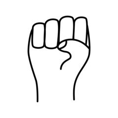 Clenched fist raised up. Vector illustration gesture strong, strength isolate on white.