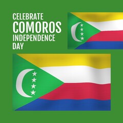 Illustration of celebrate comoros independence day text and comoros national flags, copy space