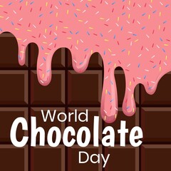 Image d& 39 illustration du texte de la journée mondiale du chocolat et de la barre de chocolat avec pépites, espace de copie