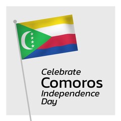 Illustration of celebrate comoros independence day text with national flag on white background