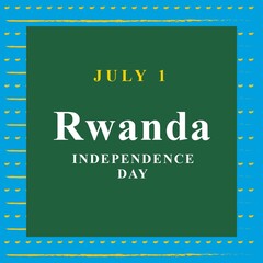 Illustration of july 1 with rwanda independence day text and yellow scribbles, copy space