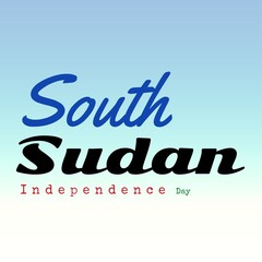 Illustration of south sudan independence day text against blue and white background, copy space