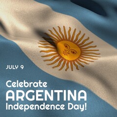 Illustratie van 9 juli en vieren de tekst van de onafhankelijkheidsdag van Argentinië op de nationale vlag van Argentinië