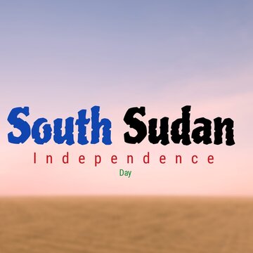 Composite image of south sudan independence day text and land against clear blue sky, copy space