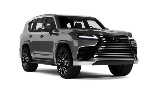 Almaty, Kazakhstan - May 20, 2022: Lexus LX 600, brand new luxury SUV 2022 on the white background. Isolated. 3d render