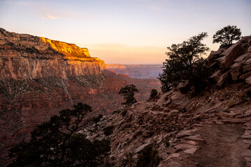 South Kaibab Trail Snakes Around The Canyon Wall At Sunrise