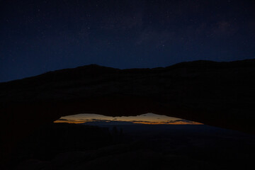 Stars Over Mesa Arch and First Light Appears In The Arch