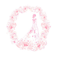 beautiful floral ornate card with elegant bride