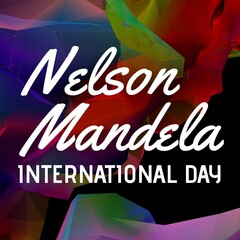 Illustration of nelson mandela international day text against multicolored patterned background